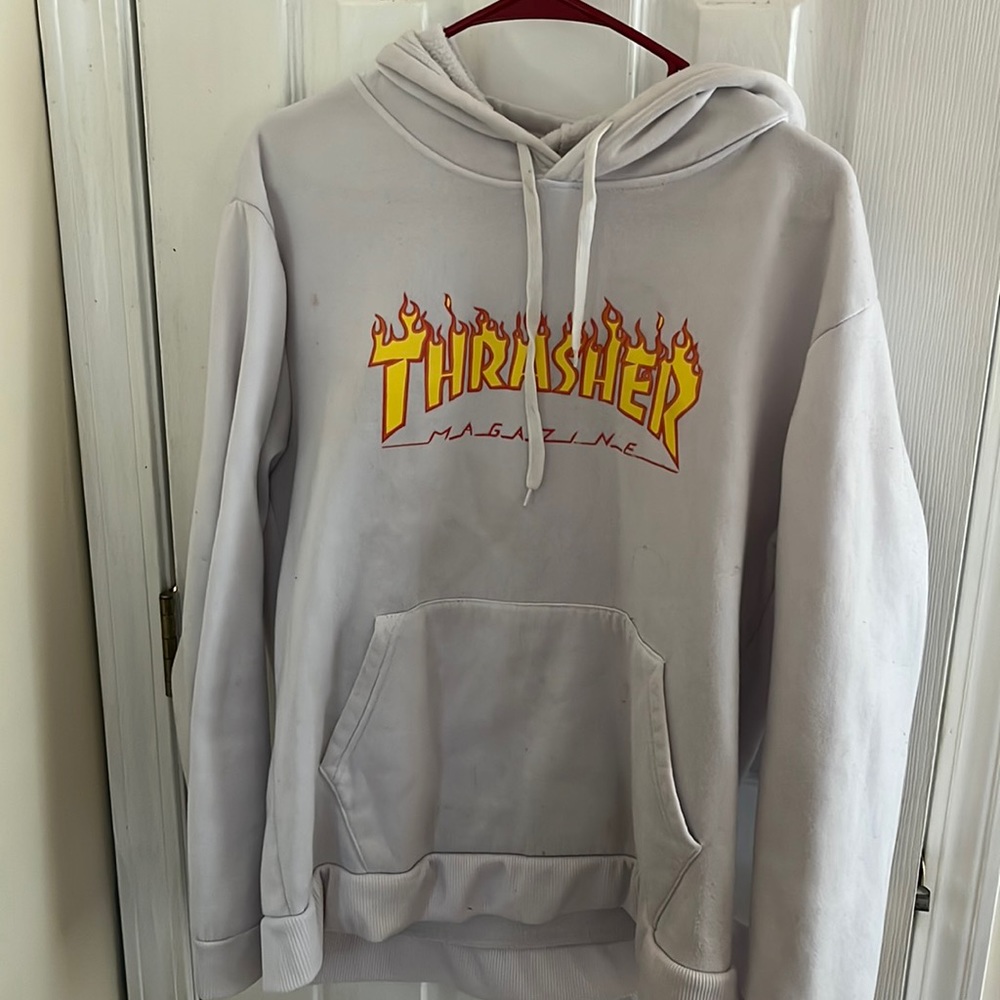 Thrasher Flame Hoodie | L | White